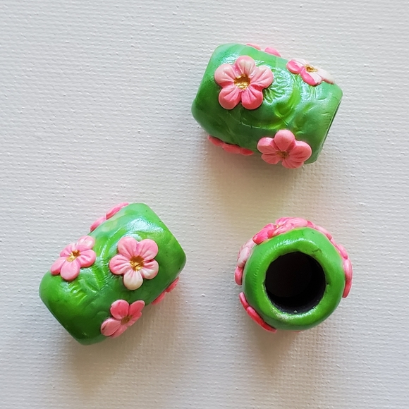 Dreadlock beads "Blooming Spring", set of 3, polym - Picture 3 of 5